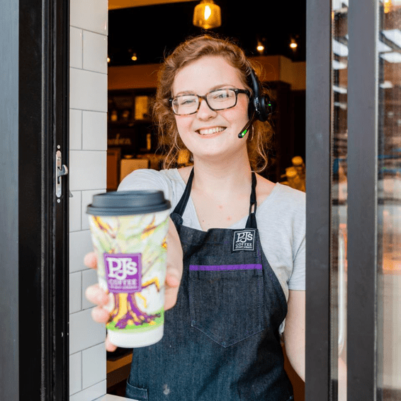 PJ's Coffee Barista at Drive-Thru Window