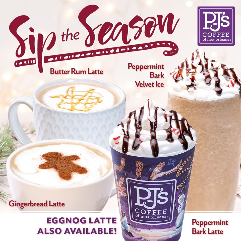 PJs Coffee ad for different seasonal drinks